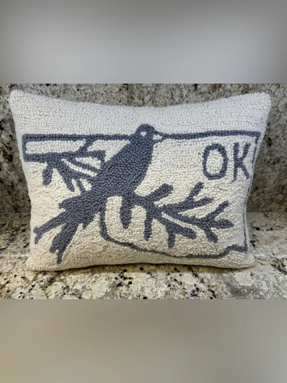NWOT Tufted Peking Handicraft Pillow with Oklahoma Scissor Tail Bird Motif